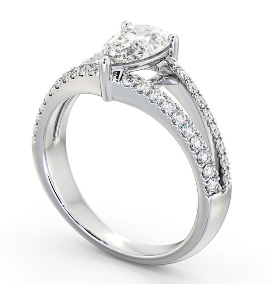 Pear Diamond Split Band Engagement Ring Platinum Solitaire with Channel Set Side Stones ENPE15_WG_THUMB1 