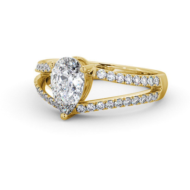 Pear Diamond Engagement Ring 18K Yellow Gold Solitaire With Side Stones - Federica ENPE15_YG_FLAT