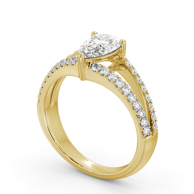 Pear Diamond Engagement Ring 18K Yellow Gold Solitaire With Side Stones - Federica ENPE15_YG_SIDE