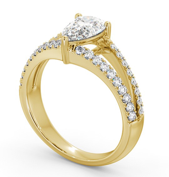 Pear Diamond Split Band Engagement Ring 9K Yellow Gold Solitaire with Channel Set Side Stones ENPE15_YG_THUMB1
