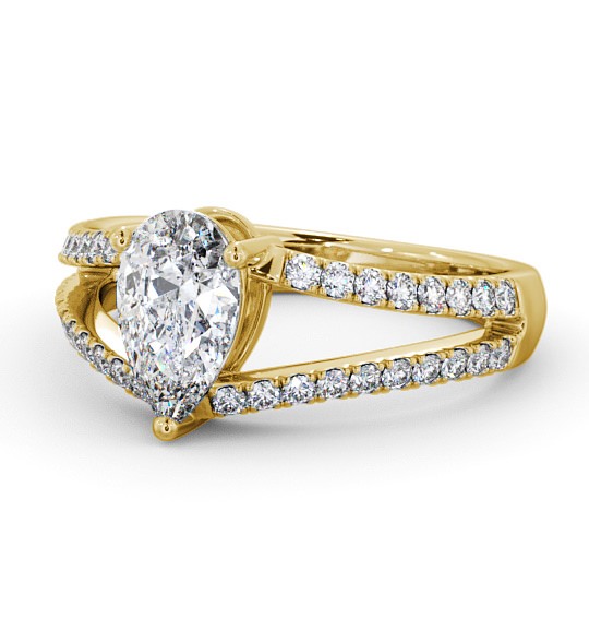  Pear Diamond Engagement Ring 9K Yellow Gold Solitaire With Side Stones - Federica ENPE15_YG_THUMB2 