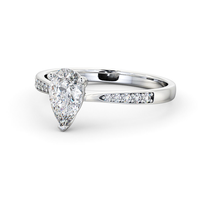 Pear Diamond Engagement Ring 18K White Gold Solitaire With Side Stones - Autori ENPE15S_WG_FLAT