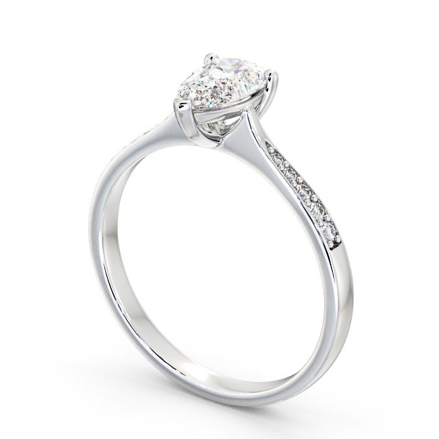Pear Diamond Engagement Ring 18K White Gold Solitaire With Side Stones - Autori