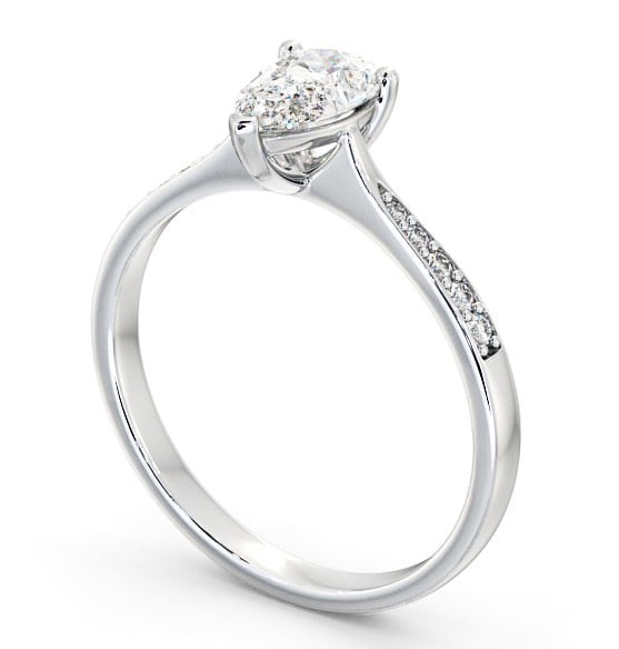 Pear Diamond Tapered Band Engagement Ring 18K White Gold Solitaire with Channel Set Side Stones ENPE15S_WG_THUMB1