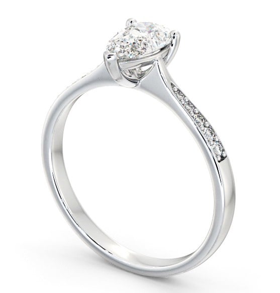 Pear Diamond Tapered Band Engagement Ring 9K White Gold Solitaire with Channel Set Side Stones ENPE15S_WG_THUMB1 