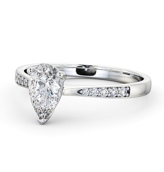 Pear Diamond Tapered Band Engagement Ring 18K White Gold Solitaire with Channel Set Side Stones ENPE15S_WG_THUMB2 