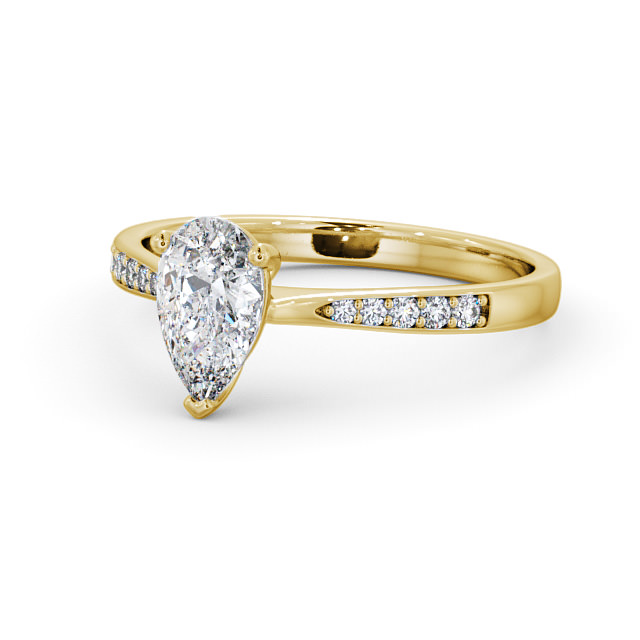 Pear Diamond Engagement Ring 18K Yellow Gold Solitaire With Side Stones - Autori ENPE15S_YG_FLAT