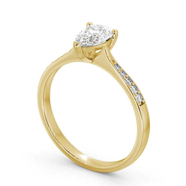Pear Diamond Engagement Ring 18K Yellow Gold Solitaire With Side Stones - Autori ENPE15S_YG_SIDE