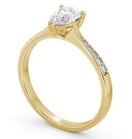 Pear Diamond Tapered Band Engagement Ring 18K Yellow Gold Solitaire with Channel Set Side Stones ENPE15S_YG_THUMB1