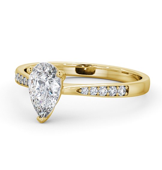 Pear Diamond Tapered Band Engagement Ring 18K Yellow Gold Solitaire with Channel Set Side Stones ENPE15S_YG_THUMB2 