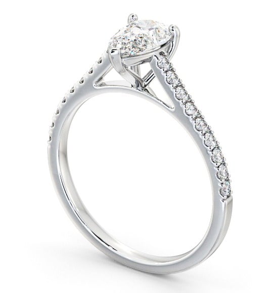 Pear Diamond 3 Prong Engagement Ring 18K White Gold Solitaire with Channel Set Side Stones ENPE16_WG_THUMB1 