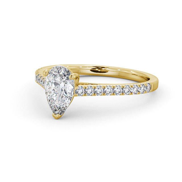 Pear Diamond Engagement Ring 18K Yellow Gold Solitaire With Side Stones - Clousta ENPE16_YG_FLAT