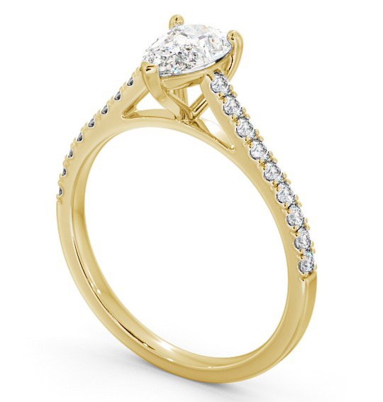 Pear Diamond 3 Prong Engagement Ring 9K Yellow Gold Solitaire with Channel Set Side Stones ENPE16_YG_THUMB1