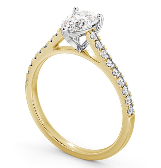 Pear Diamond 3 Prong Engagement Ring 18K Yellow and White Gold Solitaire with Channel Set Side Stones ENPE16_YWG_THUMB1 