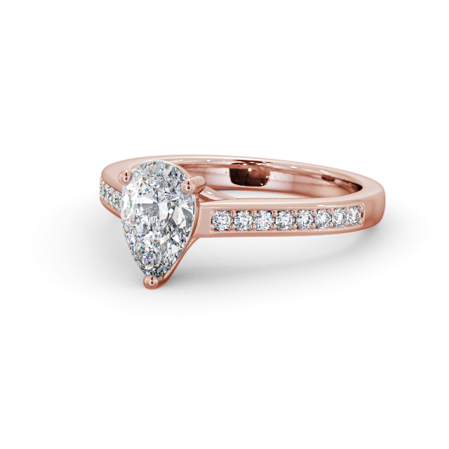 Pear Diamond Engagement Ring 18K Rose Gold Solitaire With Side Stones - Bridstow ENPE16S_RG_FLAT