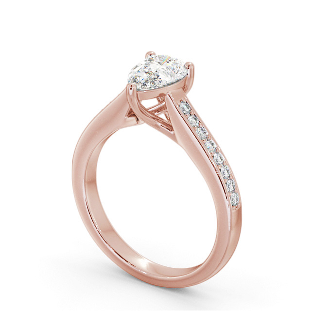 Pear Diamond Engagement Ring 18K Rose Gold Solitaire With Side Stones - Bridstow ENPE16S_RG_SIDE