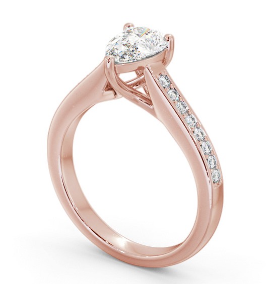 Pear Diamond Trellis Design Engagement Ring 18K Rose Gold Solitaire with Channel Set Side Stones ENPE16S_RG_THUMB1 