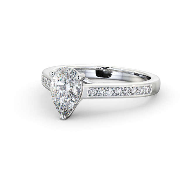 Pear Diamond Engagement Ring 18K White Gold Solitaire With Side Stones - Bridstow ENPE16S_WG_FLAT