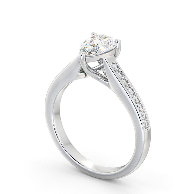 Pear Diamond Engagement Ring 18K White Gold Solitaire With Side Stones - Bridstow ENPE16S_WG_SIDE