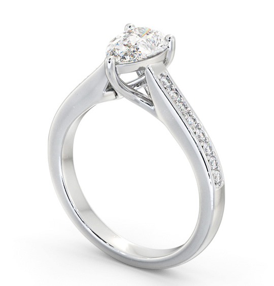 Pear Diamond Trellis Design Engagement Ring 18K White Gold Solitaire with Channel Set Side Stones ENPE16S_WG_THUMB1 