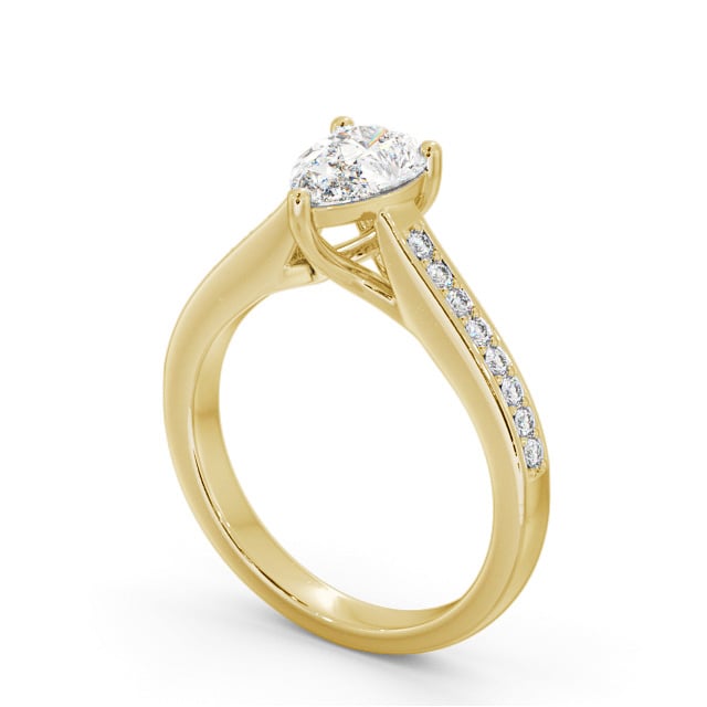 Pear Diamond Engagement Ring 18K Yellow Gold Solitaire With Side Stones - Bridstow ENPE16S_YG_SIDE