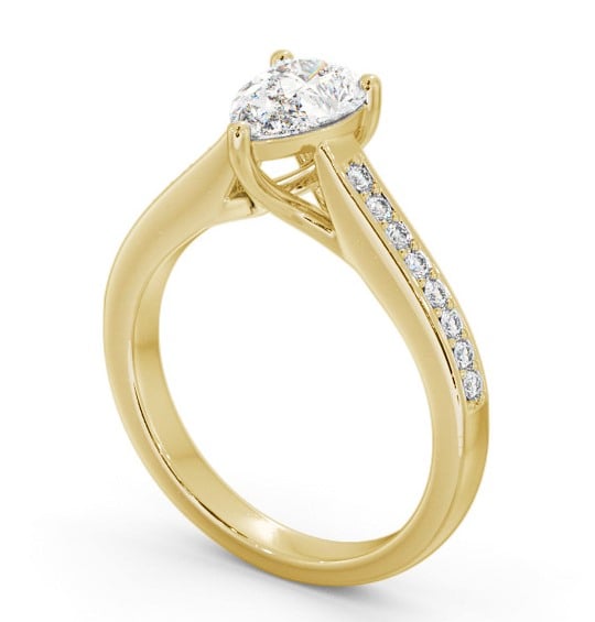 Pear Diamond Engagement Ring 18K Yellow Gold Solitaire With Side Stones - Bridstow ENPE16S_YG_THUMB1