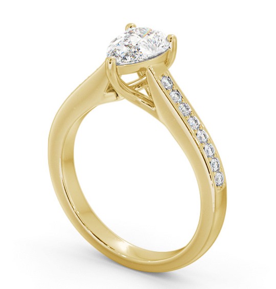 Pear Diamond Trellis Design Engagement Ring 18K Yellow Gold Solitaire with Channel Set Side Stones ENPE16S_YG_THUMB1