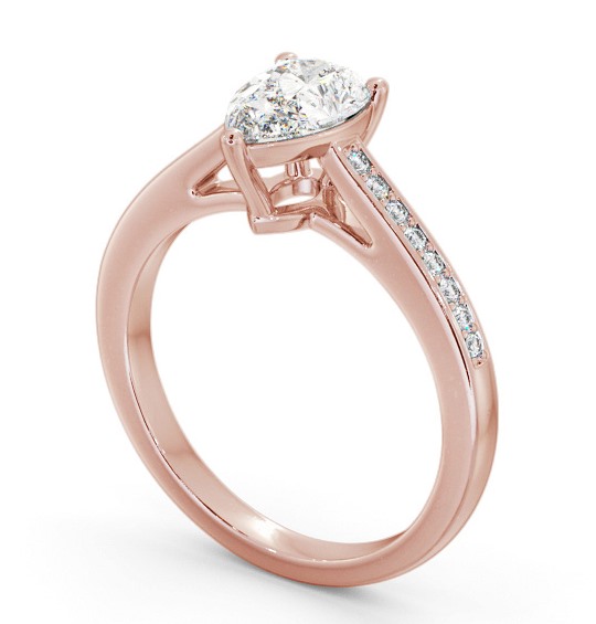 Pear Diamond 3 Prong Engagement Ring 9K Rose Gold Solitaire with Channel Set Side Stones ENPE17S_RG_THUMB1