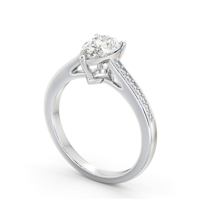 Pear Diamond Engagement Ring 9K White Gold Solitaire With Side Stones - Loriene ENPE17S_WG_SIDE
