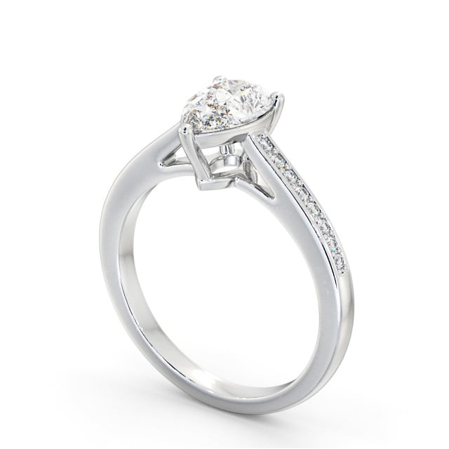 Pear Diamond Engagement Ring Platinum Solitaire With Side Stones - Loriene ENPE17S_WG_SIDE