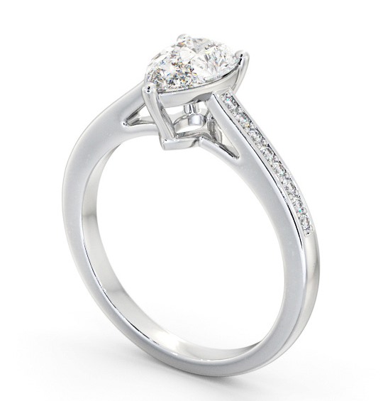 Pear Diamond 3 Prong Engagement Ring 9K White Gold Solitaire with Channel Set Side Stones ENPE17S_WG_THUMB1