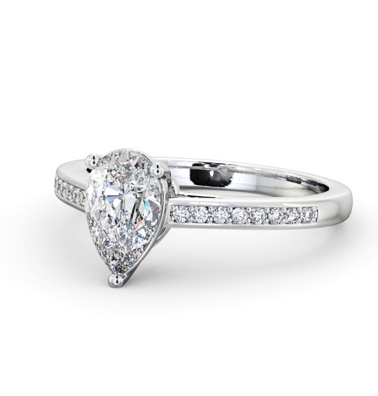  Pear Diamond Engagement Ring 9K White Gold Solitaire With Side Stones - Loriene ENPE17S_WG_THUMB2 