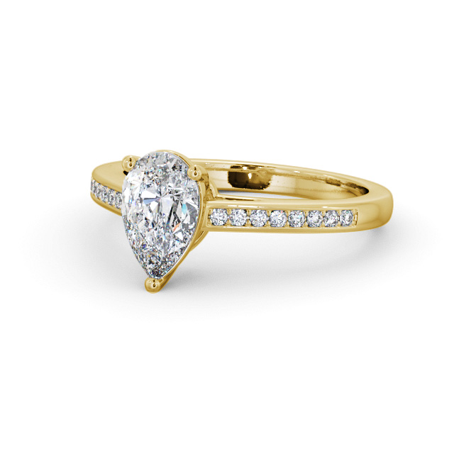 Pear Diamond Engagement Ring 18K Yellow Gold Solitaire With Side Stones - Loriene ENPE17S_YG_FLAT