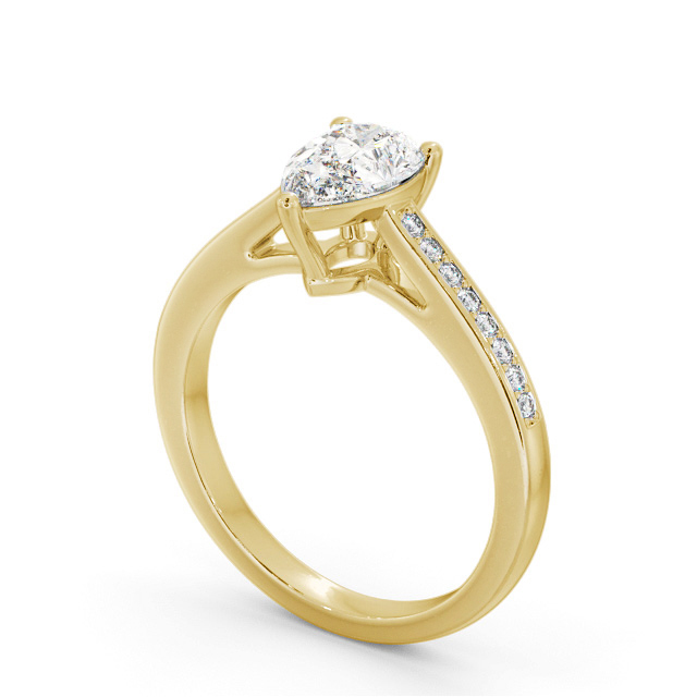 Pear Diamond Engagement Ring 18K Yellow Gold Solitaire With Side Stones - Loriene ENPE17S_YG_SIDE