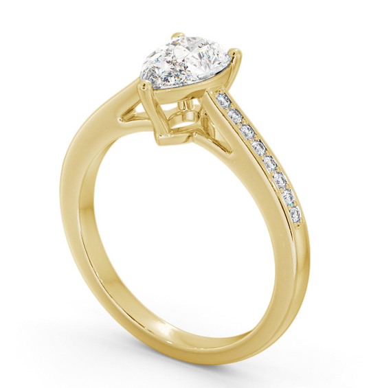 Pear Diamond 3 Prong Engagement Ring 18K Yellow Gold Solitaire with Channel Set Side Stones ENPE17S_YG_THUMB1