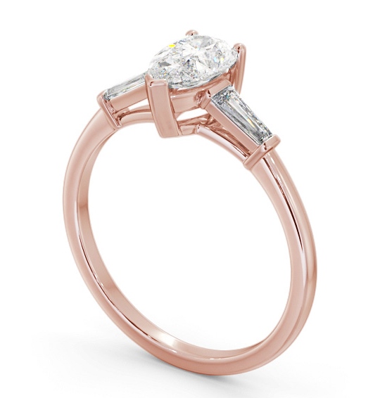 Pear Diamond Engagement Ring 18K Rose Gold Solitaire with Tapered Baguette Side Stones ENPE18S_RG_THUMB1