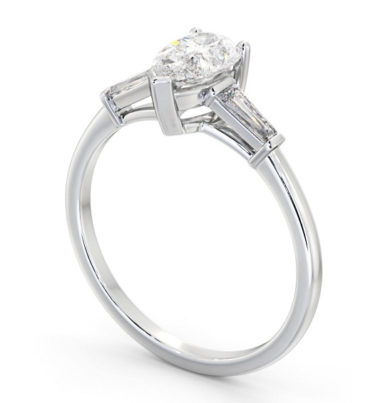 Pear Diamond Engagement Ring 18K White Gold Solitaire with Tapered Baguette Side Stones ENPE18S_WG_THUMB1 