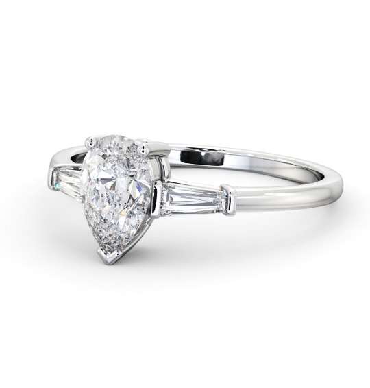Pear Diamond Engagement Ring 18K White Gold Solitaire with Tapered Baguette Side Stones ENPE18S_WG_THUMB2 