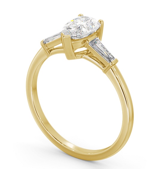 Pear Diamond Engagement Ring 18K Yellow Gold Solitaire with Tapered Baguette Side Stones ENPE18S_YG_THUMB1