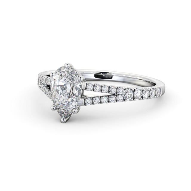 Pear Diamond Engagement Ring Palladium Solitaire With Side Stones - Olsen ENPE19S_WG_FLAT