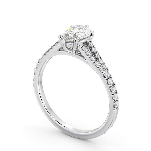 Pear Diamond Engagement Ring 18K White Gold Solitaire With Side Stones - Olsen ENPE19S_WG_SIDE