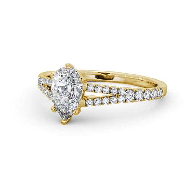 Pear Diamond Engagement Ring 18K Yellow Gold Solitaire With Side Stones - Olsen ENPE19S_YG_FLAT
