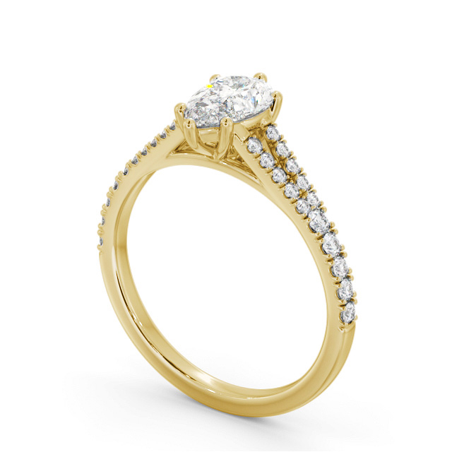 Pear Diamond Engagement Ring 18K Yellow Gold Solitaire With Side Stones - Olsen ENPE19S_YG_SIDE