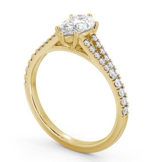 Pear Diamond Split Band Engagement Ring 18K Yellow Gold Solitaire with Channel Set Side Stones ENPE19S_YG_THUMB1 