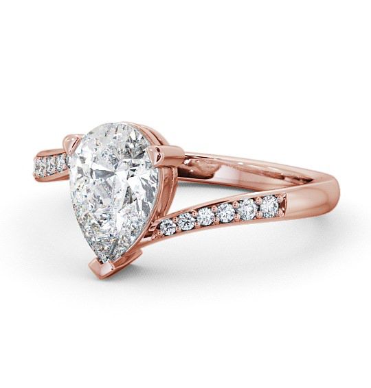Pear Diamond Offset Band Engagement Ring 18K Rose Gold Solitaire with Channel Set Side Stones ENPE1S_RG_THUMB2 
