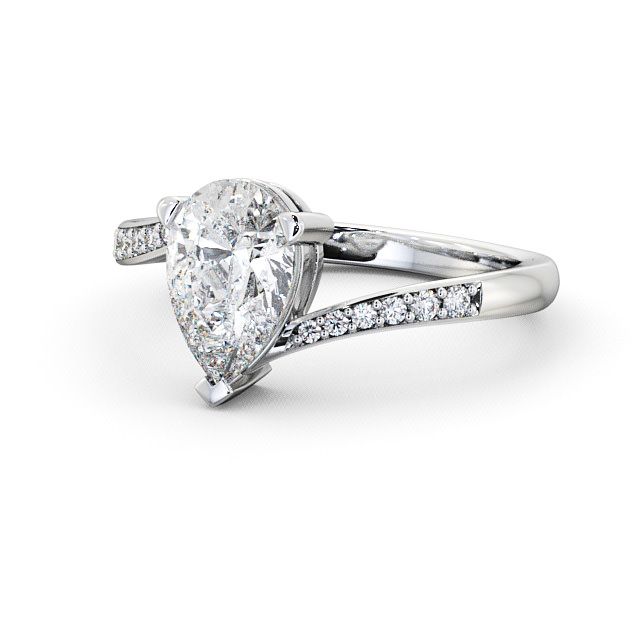 Pear Diamond Engagement Ring Palladium Solitaire With Side Stones - Alderley ENPE1S_WG_FLAT