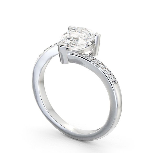 Pear Diamond Engagement Ring 9K White Gold Solitaire With Side Stones - Alderley