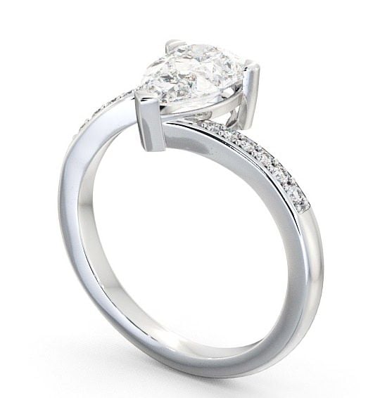 Pear Diamond Engagement Ring 9K White Gold Solitaire With Side Stones - Alderley ENPE1S_WG_THUMB1
