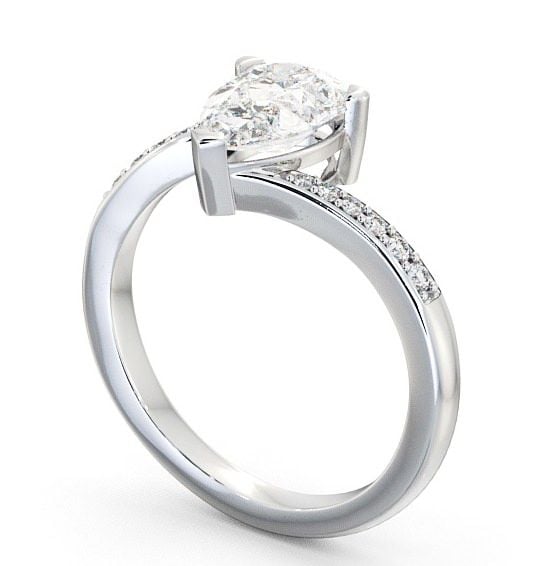 Pear Diamond Offset Band Engagement Ring Platinum Solitaire with Channel Set Side Stones ENPE1S_WG_THUMB1