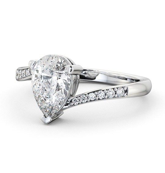 Pear Diamond Offset Band Engagement Ring 18K White Gold Solitaire with Channel Set Side Stones ENPE1S_WG_THUMB2 